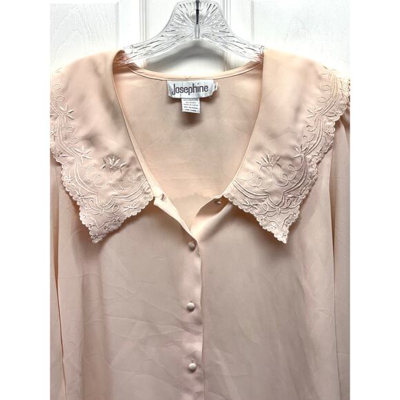 Vintage Josephine Blouse Size 8 Pale Peach Embroidered Sailor Collar Puff Sleeve - Picture 7 of 7